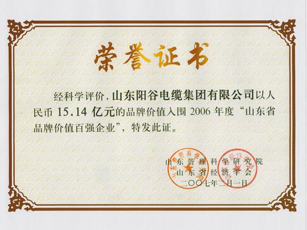 山東省品牌價(jià)值百?gòu)?qiáng)企業(yè)